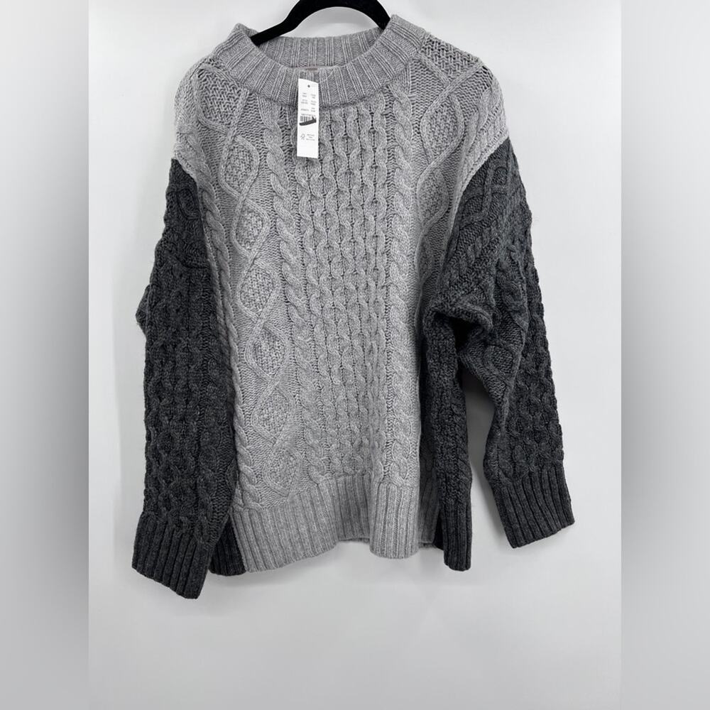 J.Crew Oversized cable-knit crewneck sweater with contrast sleeves S/M - Picture 5 of 5